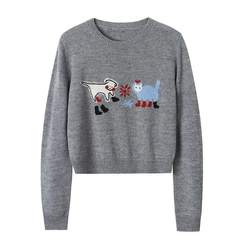 Diddi Moda Women'S Festive Dog And Cat Sweater - Holiday Knit Pullover With Animal Graphics