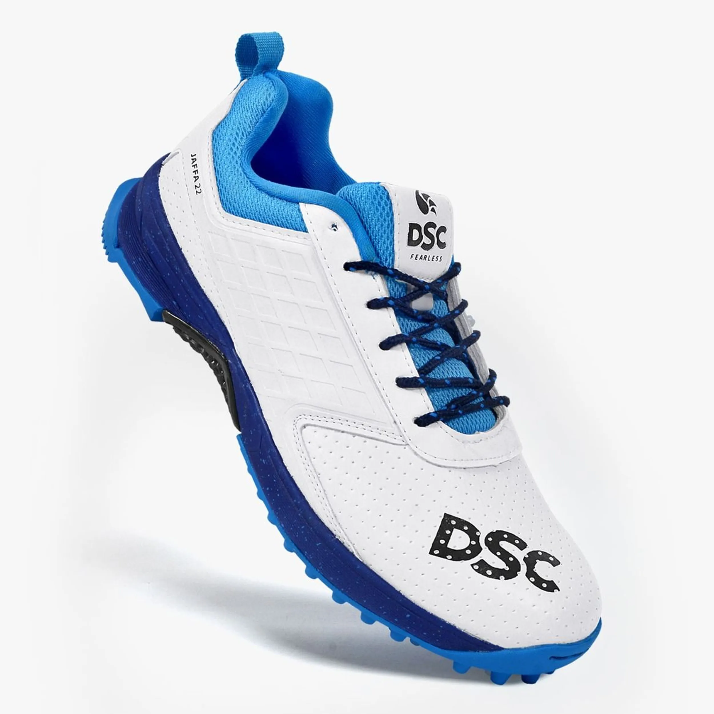 DSC Jaffa 22 Cricket Spike Shoes (White / Blue)