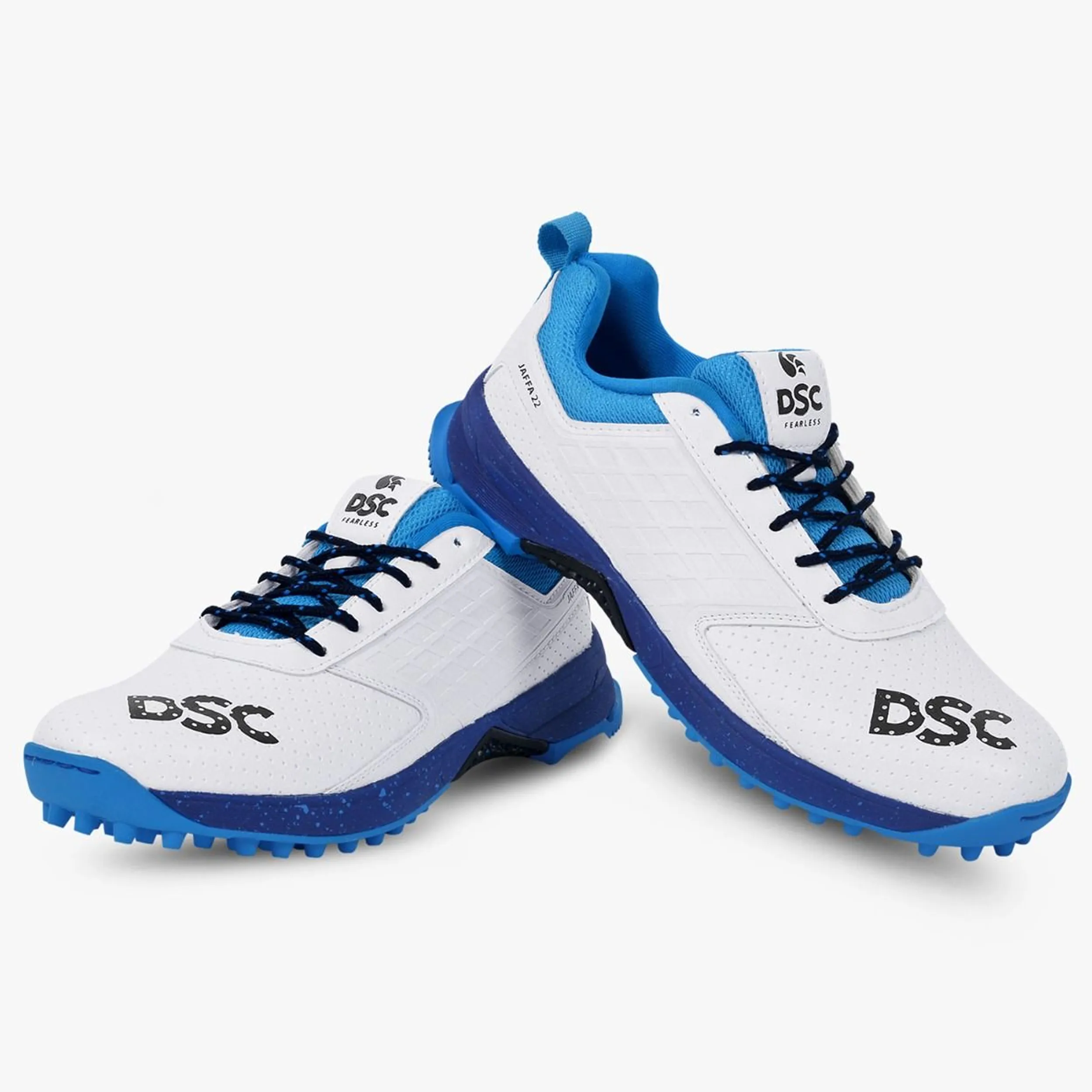 DSC Jaffa 22 Cricket Spike Shoes (White / Blue)