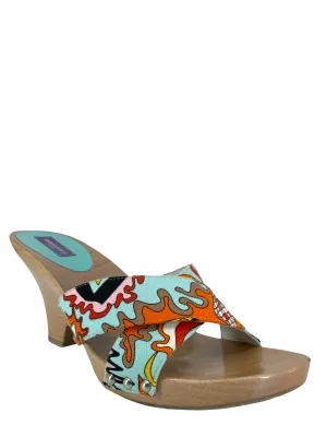 Emilio Pucci Printed Canvas Wooden Slide Sandals Size 9