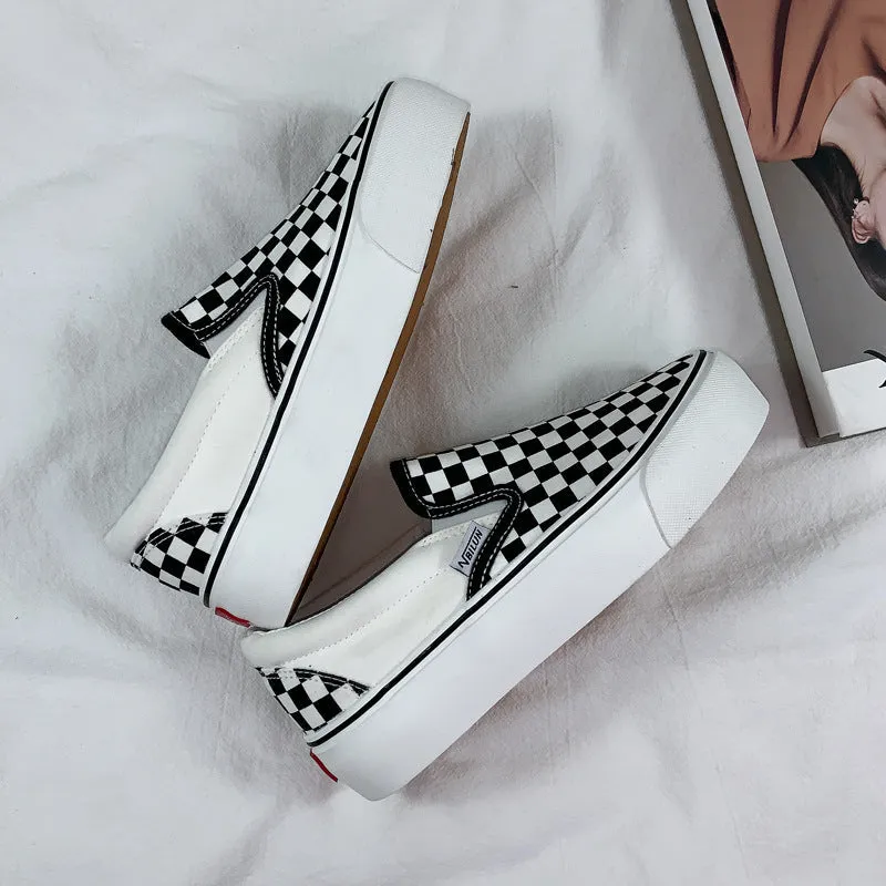 Flange In Black And White Plaid Canvas Shoes