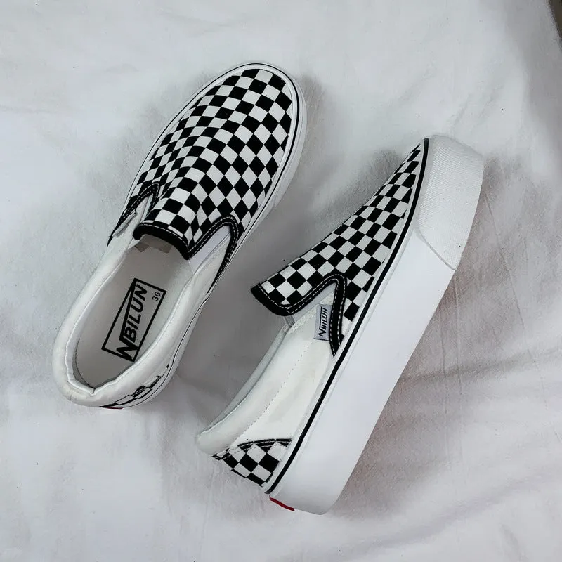 Flange In Black And White Plaid Canvas Shoes