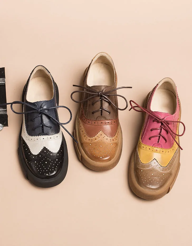 Genuine Leather Brogue Style Oxford Shoes for Women