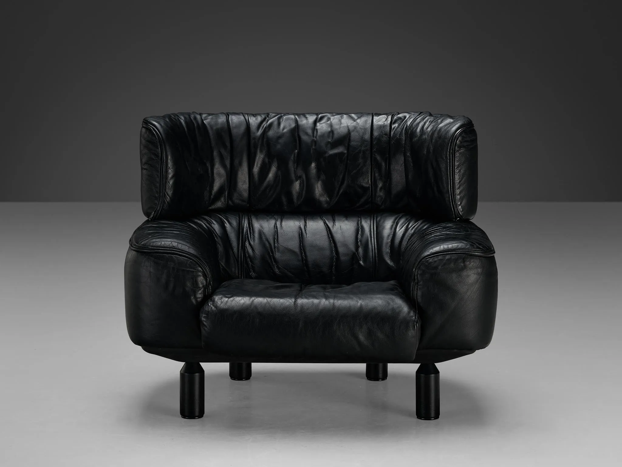 Gianfranco Frattini for Cassina 'Bull' Lounge Chair in Black Leather