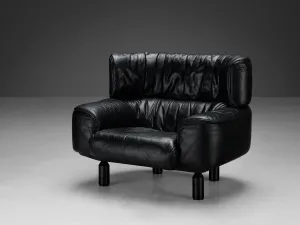 Gianfranco Frattini for Cassina 'Bull' Lounge Chair in Black Leather