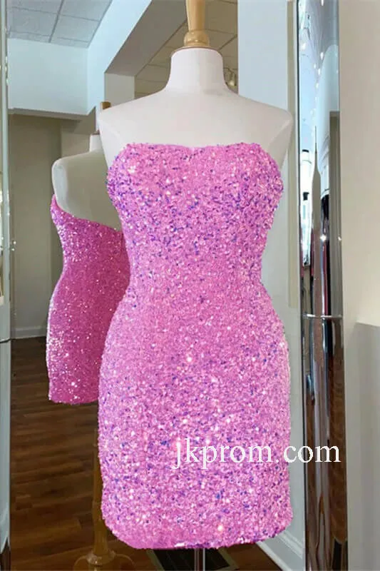 Glitter Pink Sequin Bodycon Mini Homecoming Dress,Hoco Dresses Tight