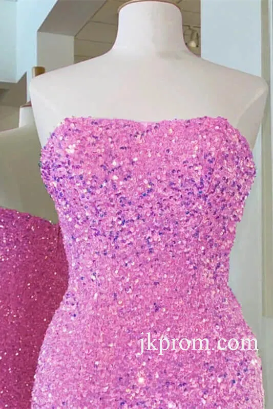 Glitter Pink Sequin Bodycon Mini Homecoming Dress,Hoco Dresses Tight