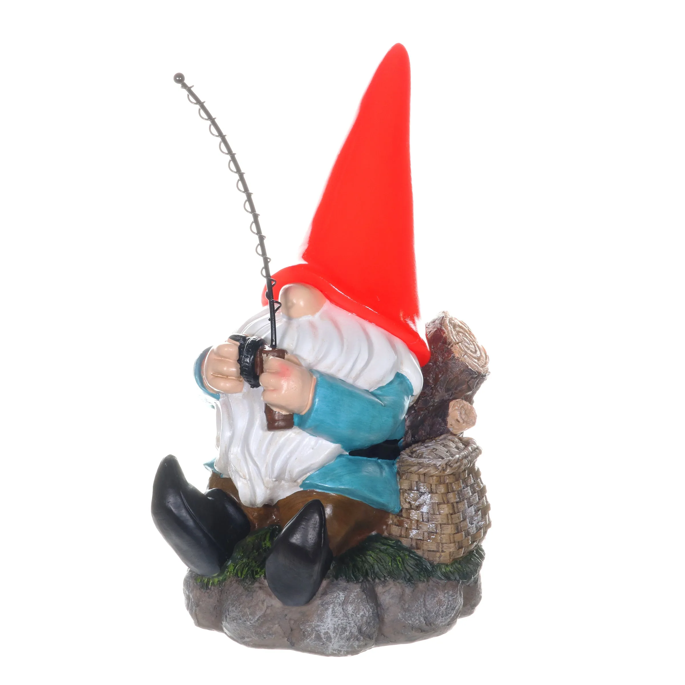 Good Time Solar Fishing Freddy Red Hat Gnome Statue, 12 Inch