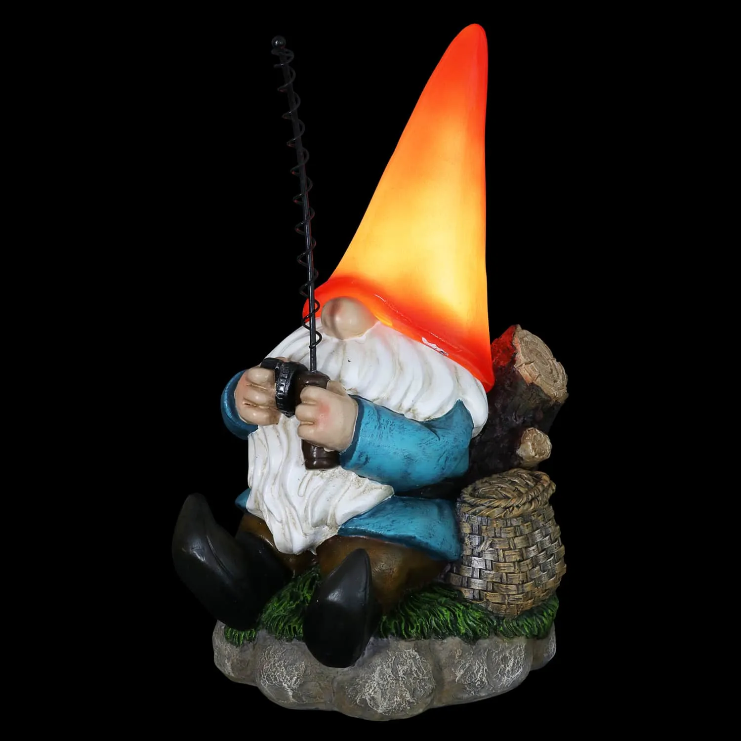 Good Time Solar Fishing Freddy Red Hat Gnome Statue, 12 Inch