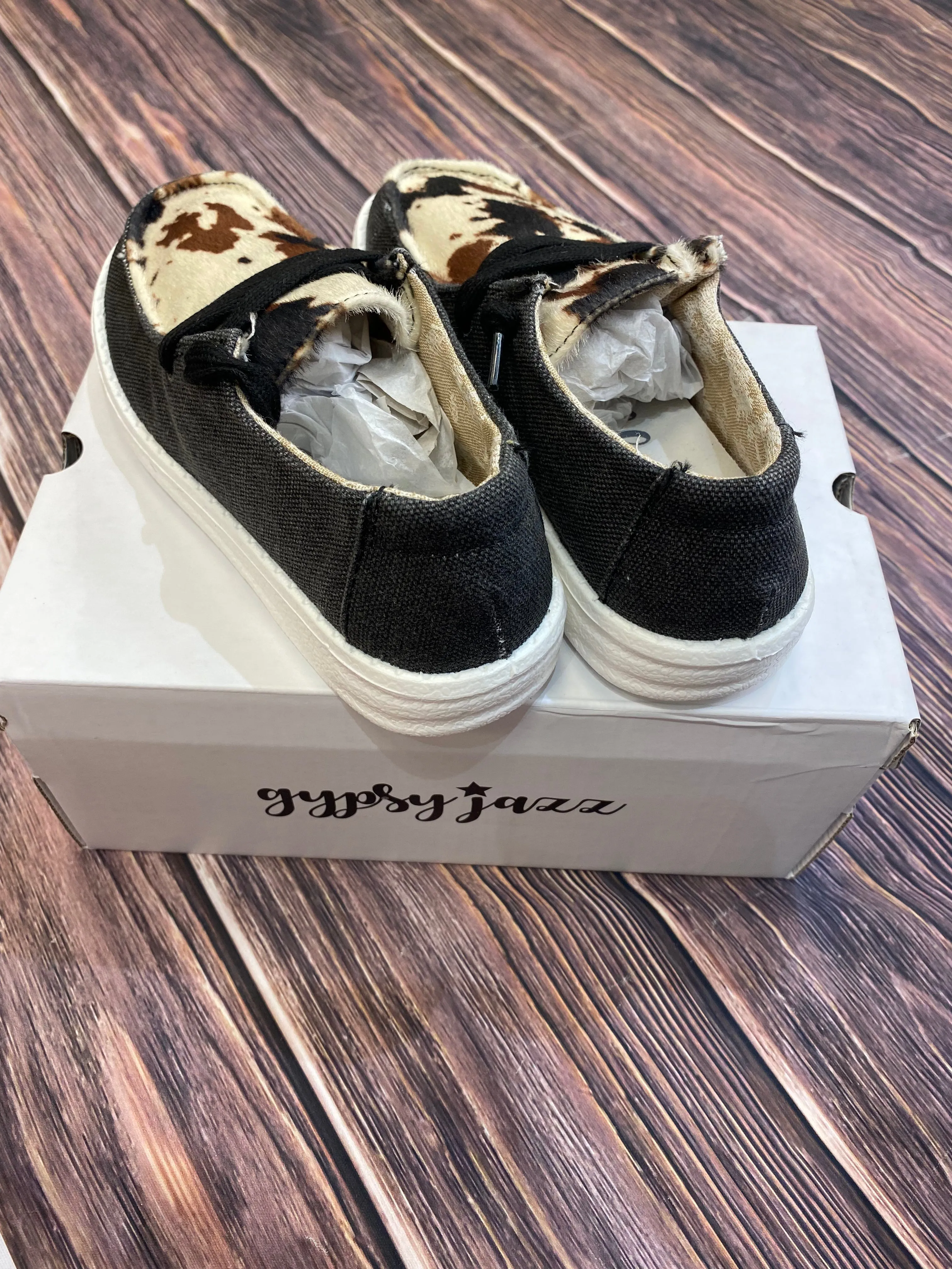 Gypsy Jazz Kid's "Lil Mooma" Black Cow Slip-on Shoes