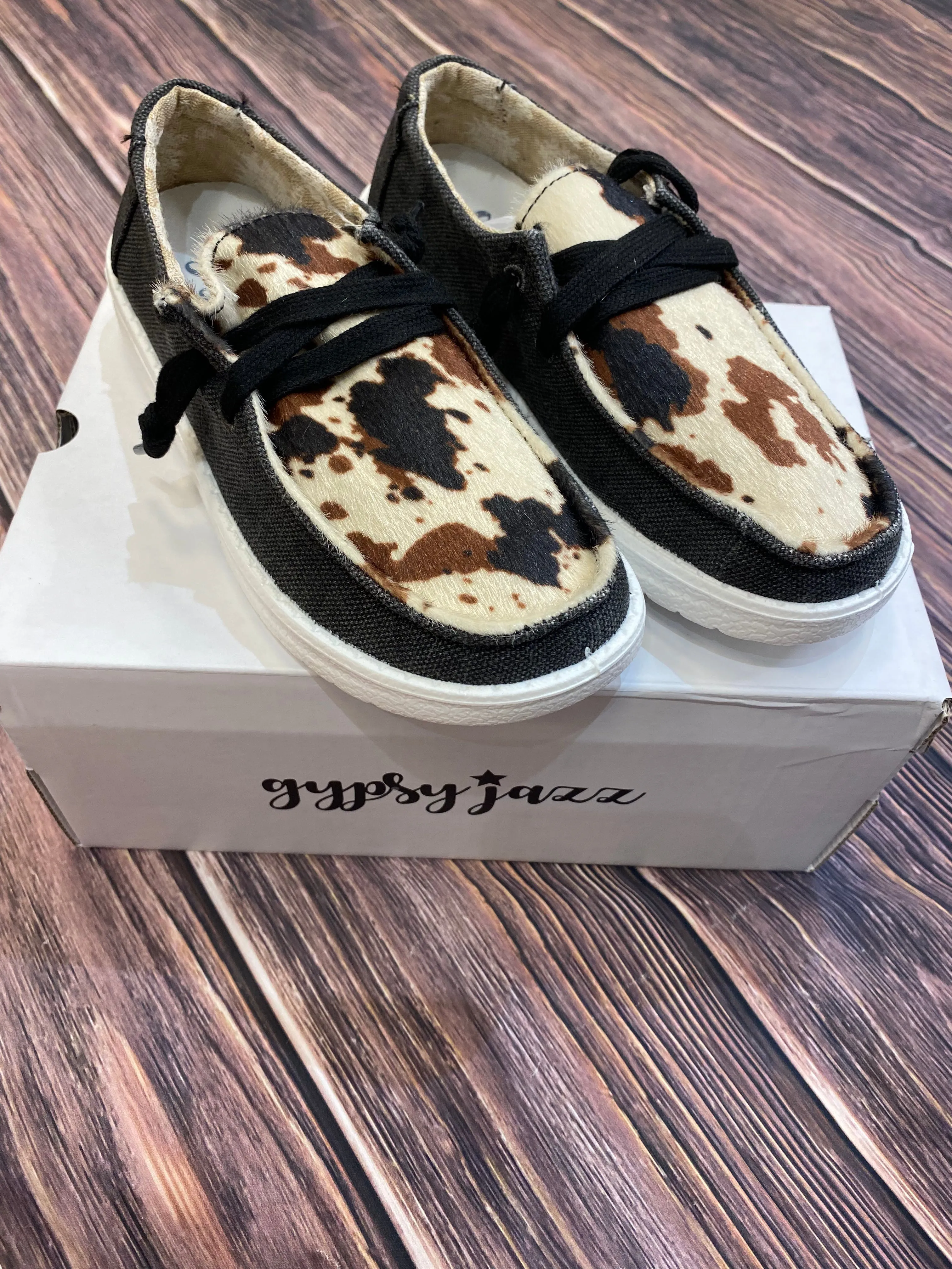 Gypsy Jazz Kid's "Lil Mooma" Black Cow Slip-on Shoes