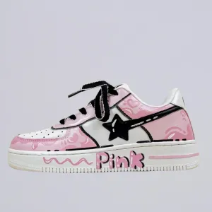 Hand Painted Pink Casual White Shoes - Unisex