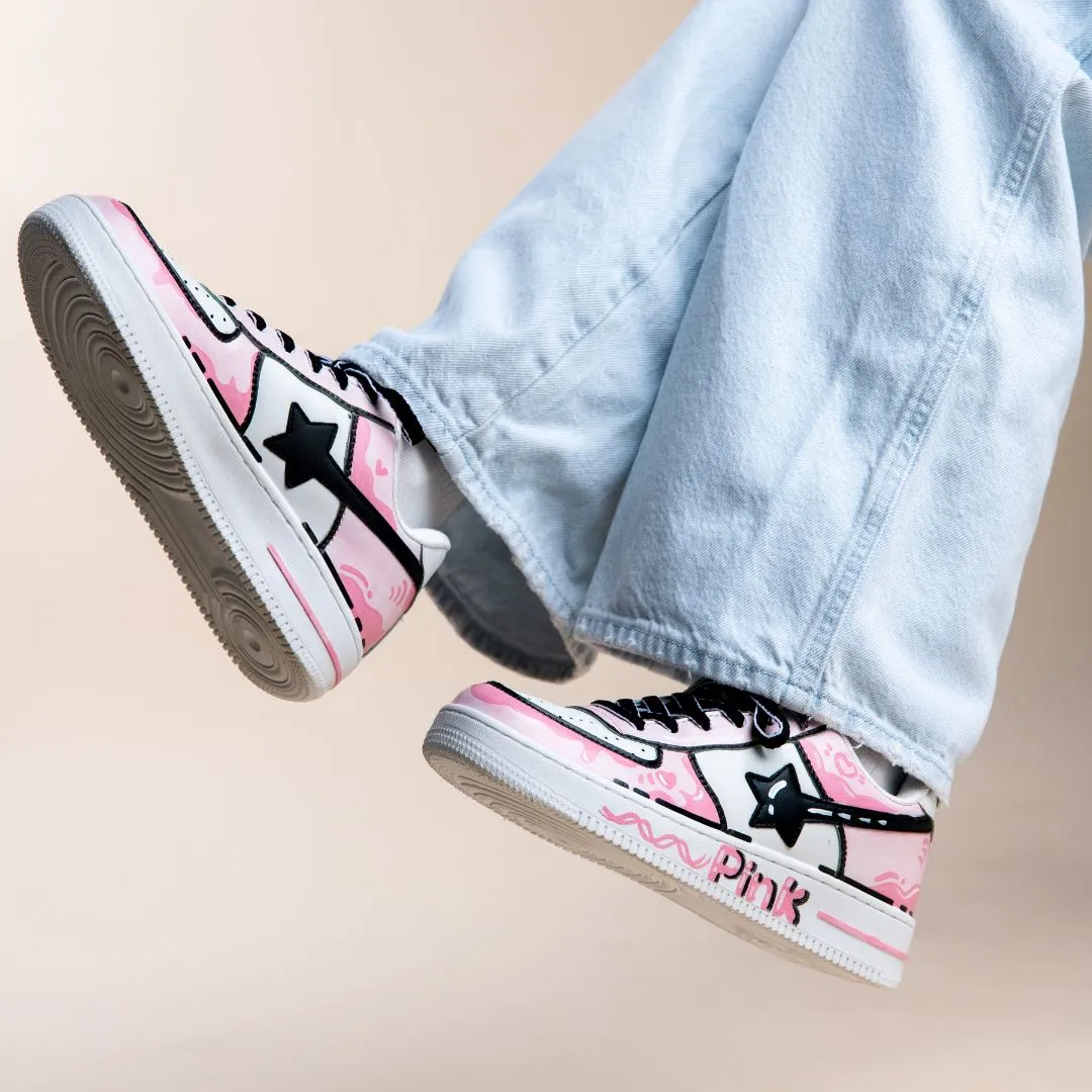 Hand Painted Pink Casual White Shoes - Unisex