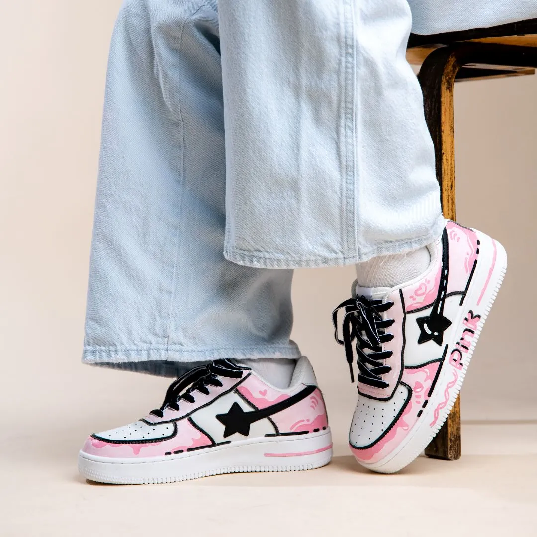 Hand Painted Pink Casual White Shoes - Unisex