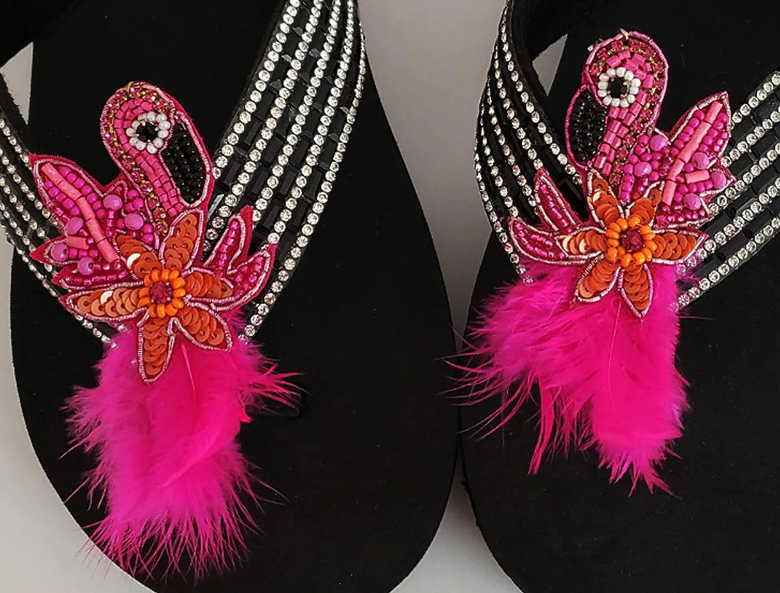 Handmade Flamingo Women Flip Flop / Bling Rhinestone Sandals