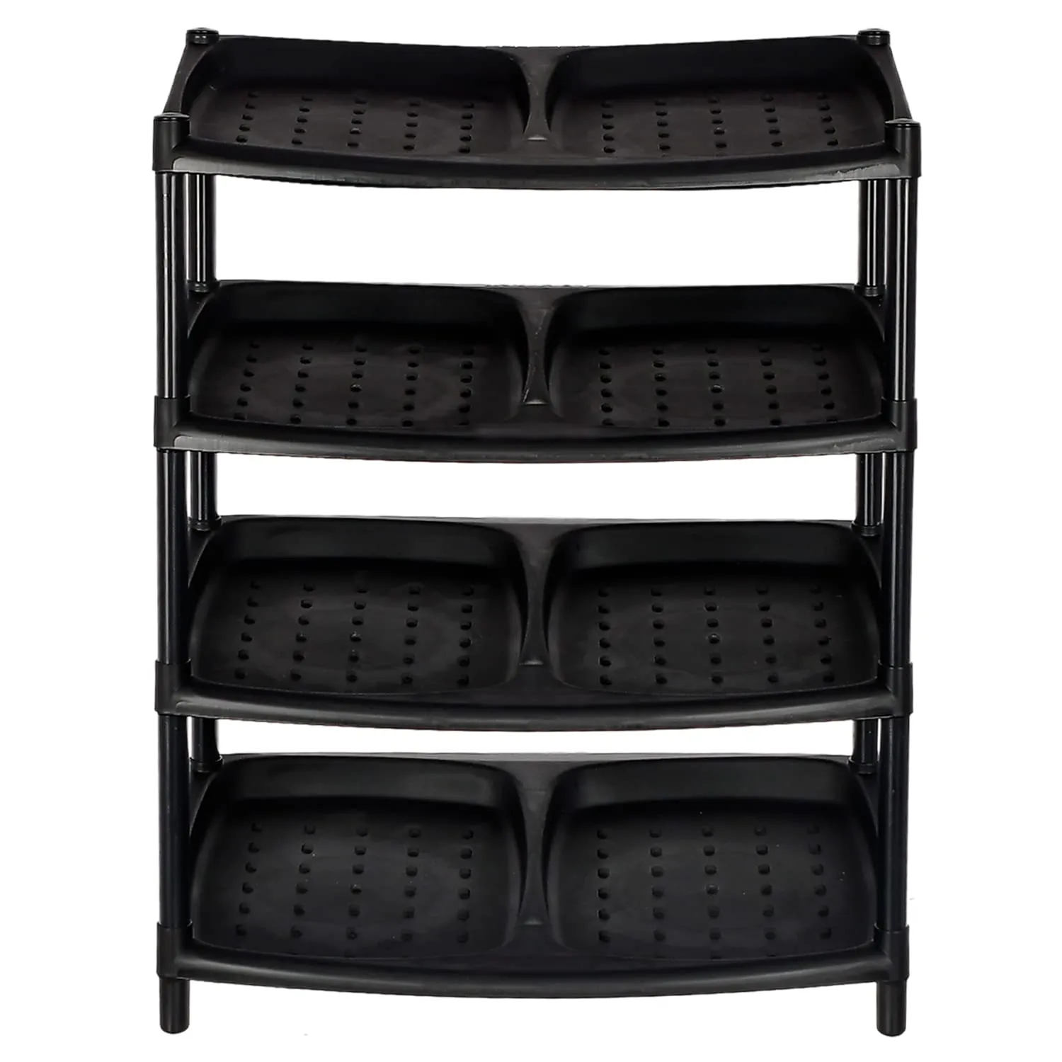 Heart Home 4-Tier Plastic Shoe Rack/Shelf/Organizer (Black)-46HH0517