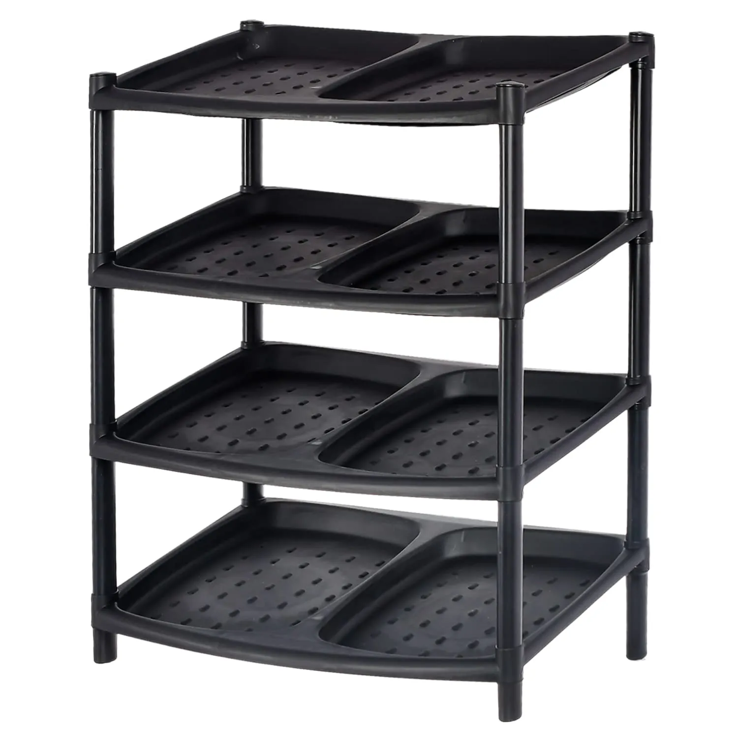 Heart Home 4-Tier Plastic Shoe Rack/Shelf/Organizer (Black)-46HH0517