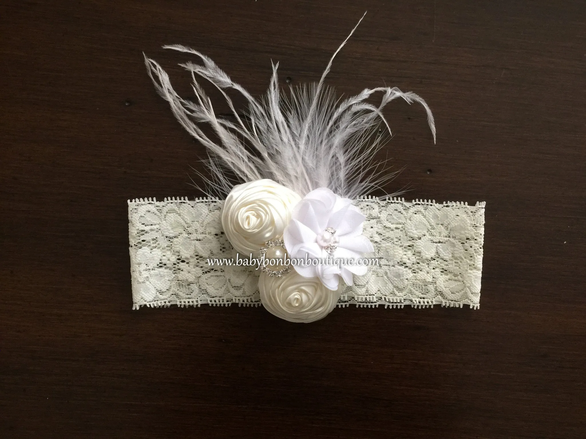 Ivory Christening Headband and Baby Girl Baptism Sash