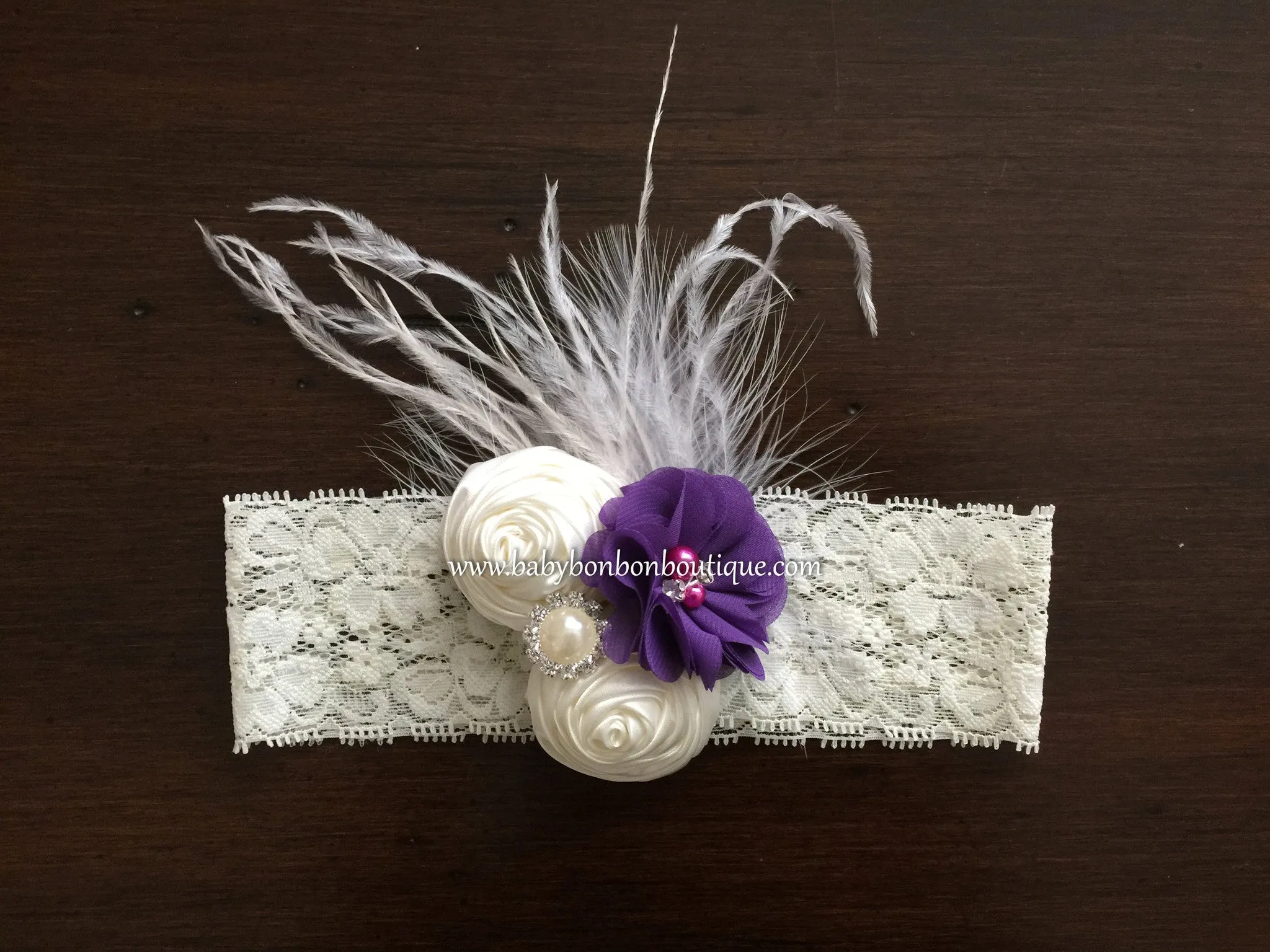 Ivory Christening Headband and Baby Girl Baptism Sash