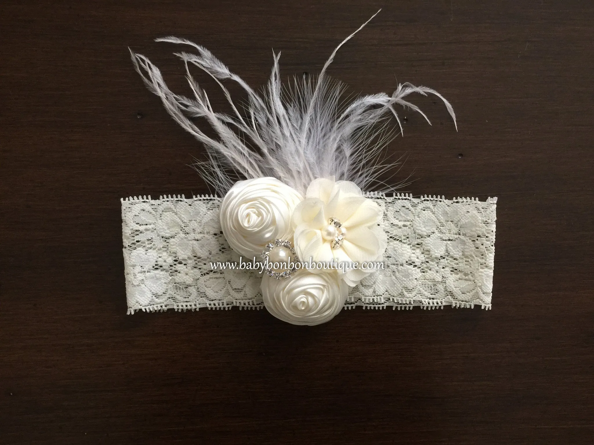 Ivory Christening Headband and Baby Girl Baptism Sash