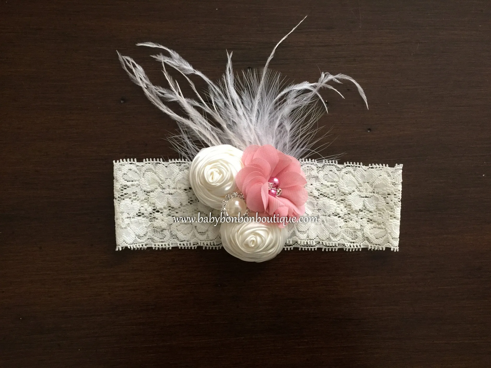 Ivory Christening Headband and Baby Girl Baptism Sash