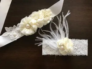 Ivory Christening Headband and Baby Girl Baptism Sash