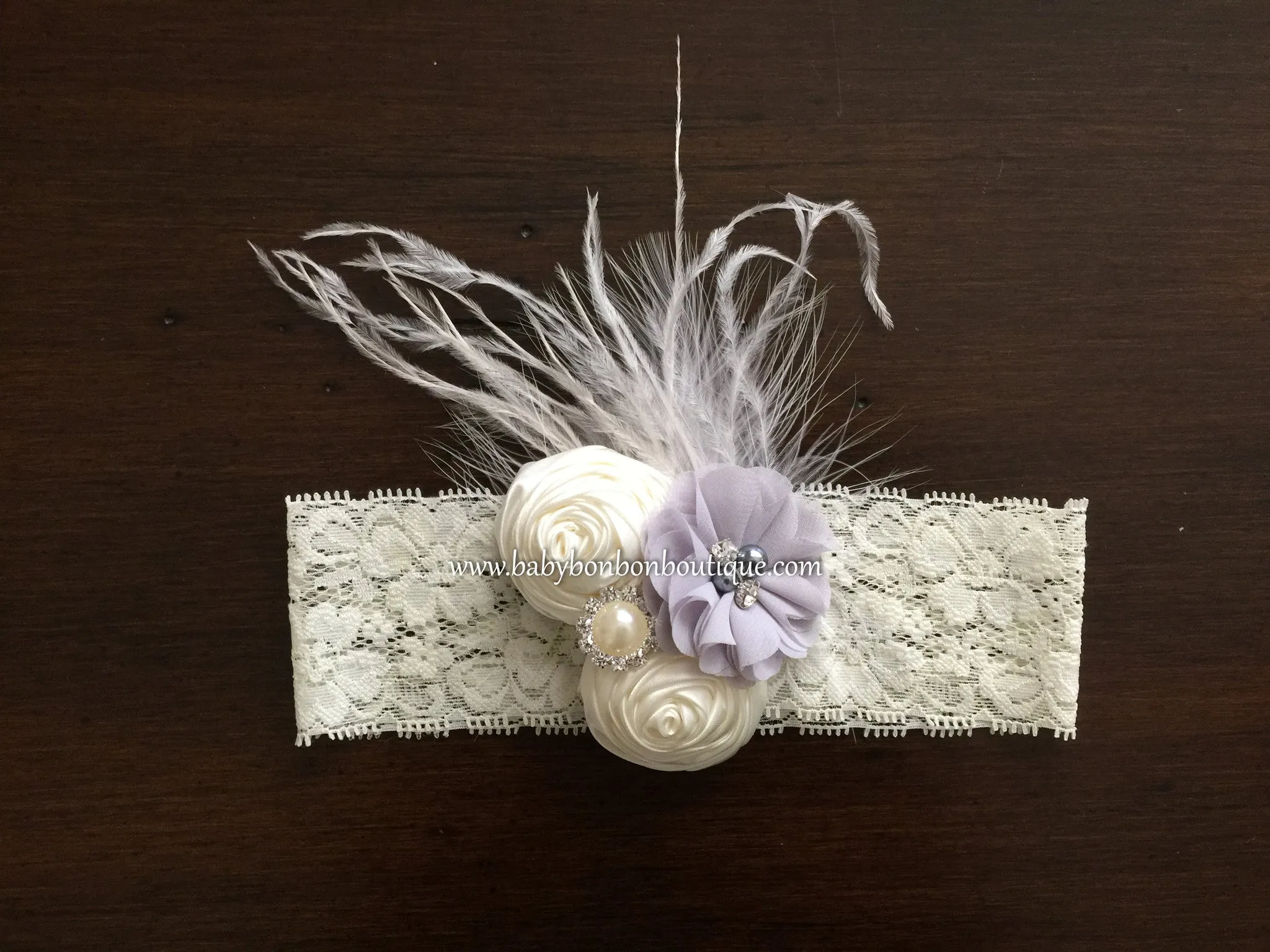 Ivory Christening Headband and Baby Girl Baptism Sash