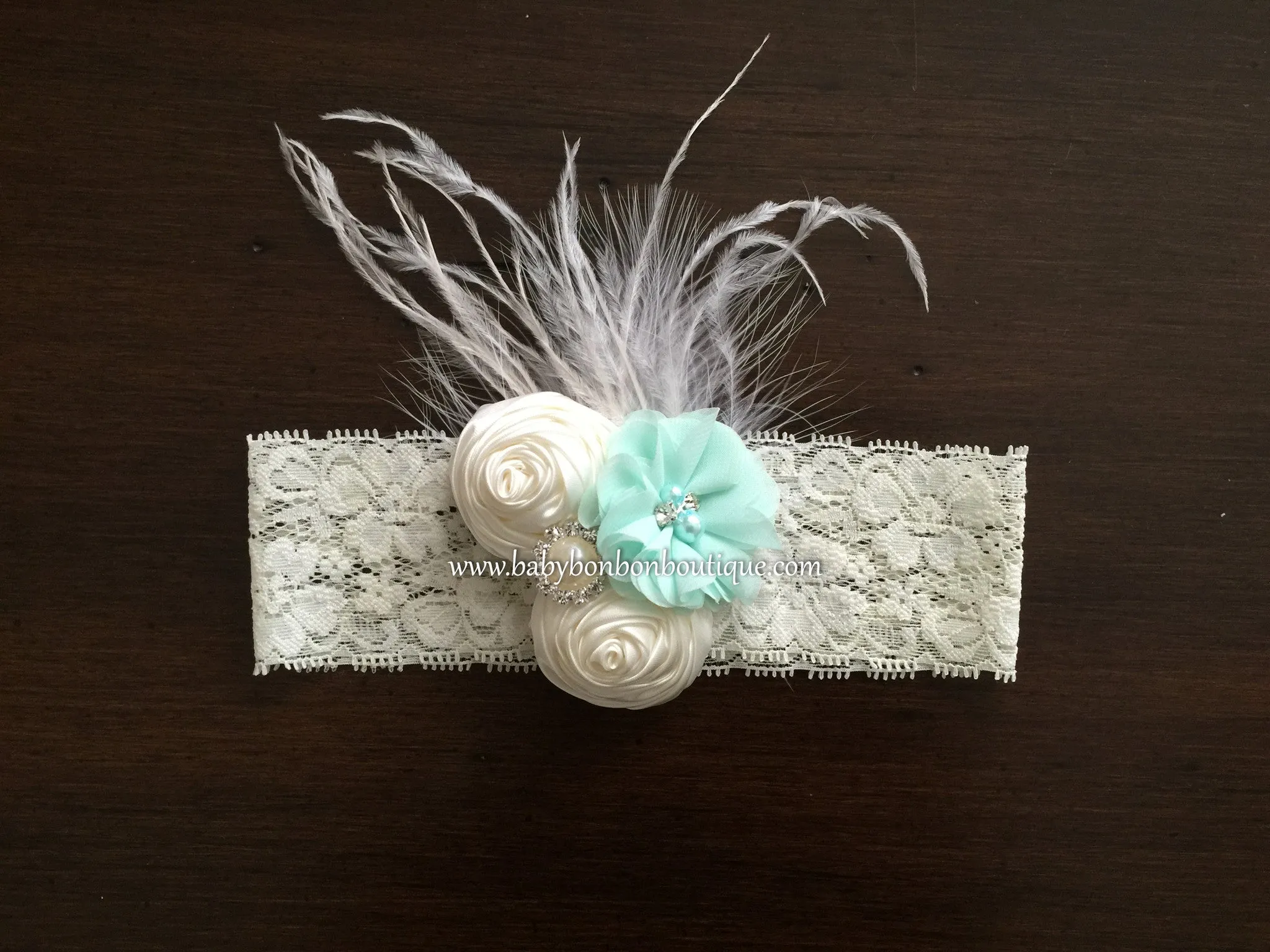 Ivory Christening Headband and Baby Girl Baptism Sash