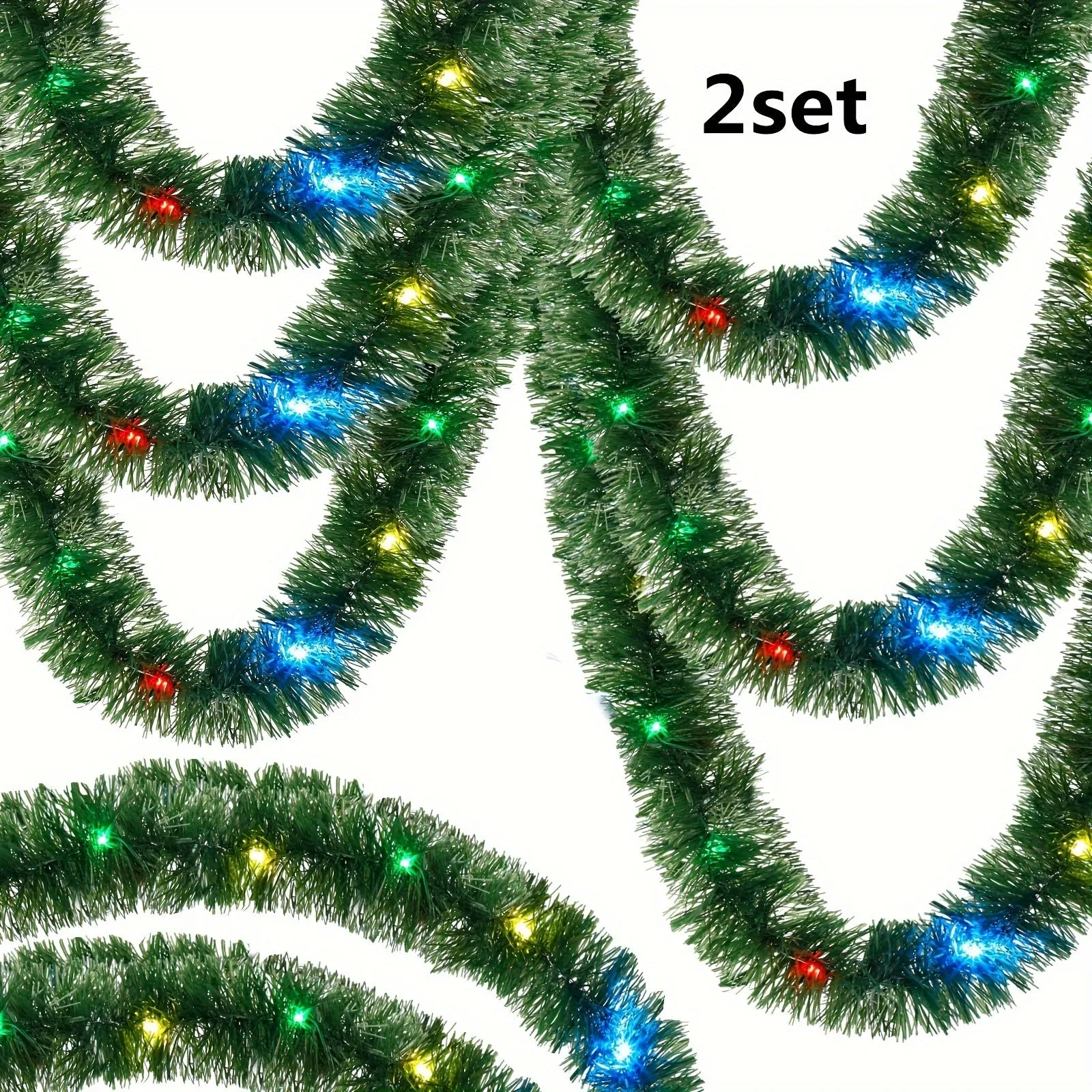 kkboxly 2-Pack Christmas Garland with 30 LED Lights - Battery Operated, AA Powered Twinkling Tinsel Swags - Classic Style, No Feathers, for Home, Garden, Bedroom, Party, Indoor/Outdoor Decor (Batteries Not Included)