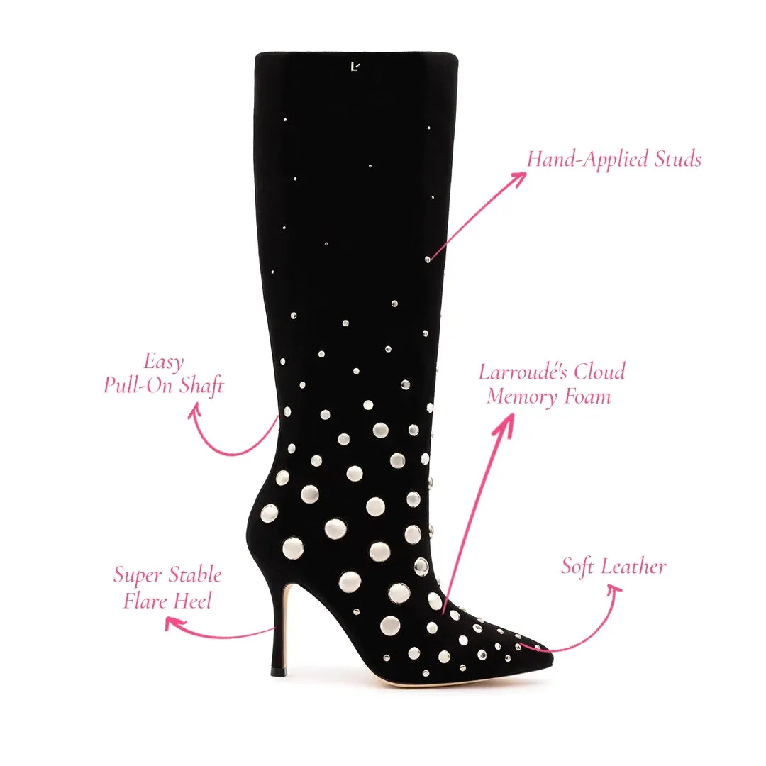 Larroude Kate Studs Boot In Black Suede