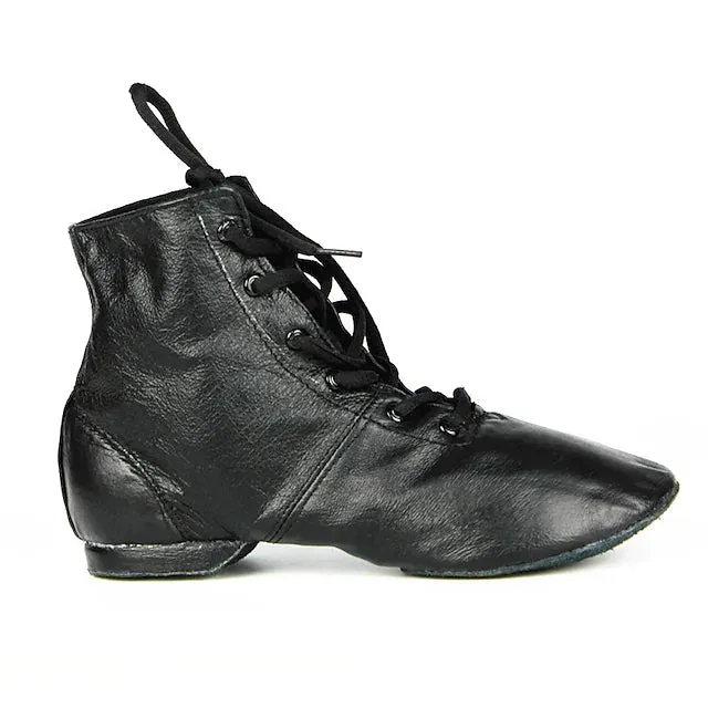 Leather Black Practice Dancing Shoes Jazz Boots Soft-Soled High Boots, Black