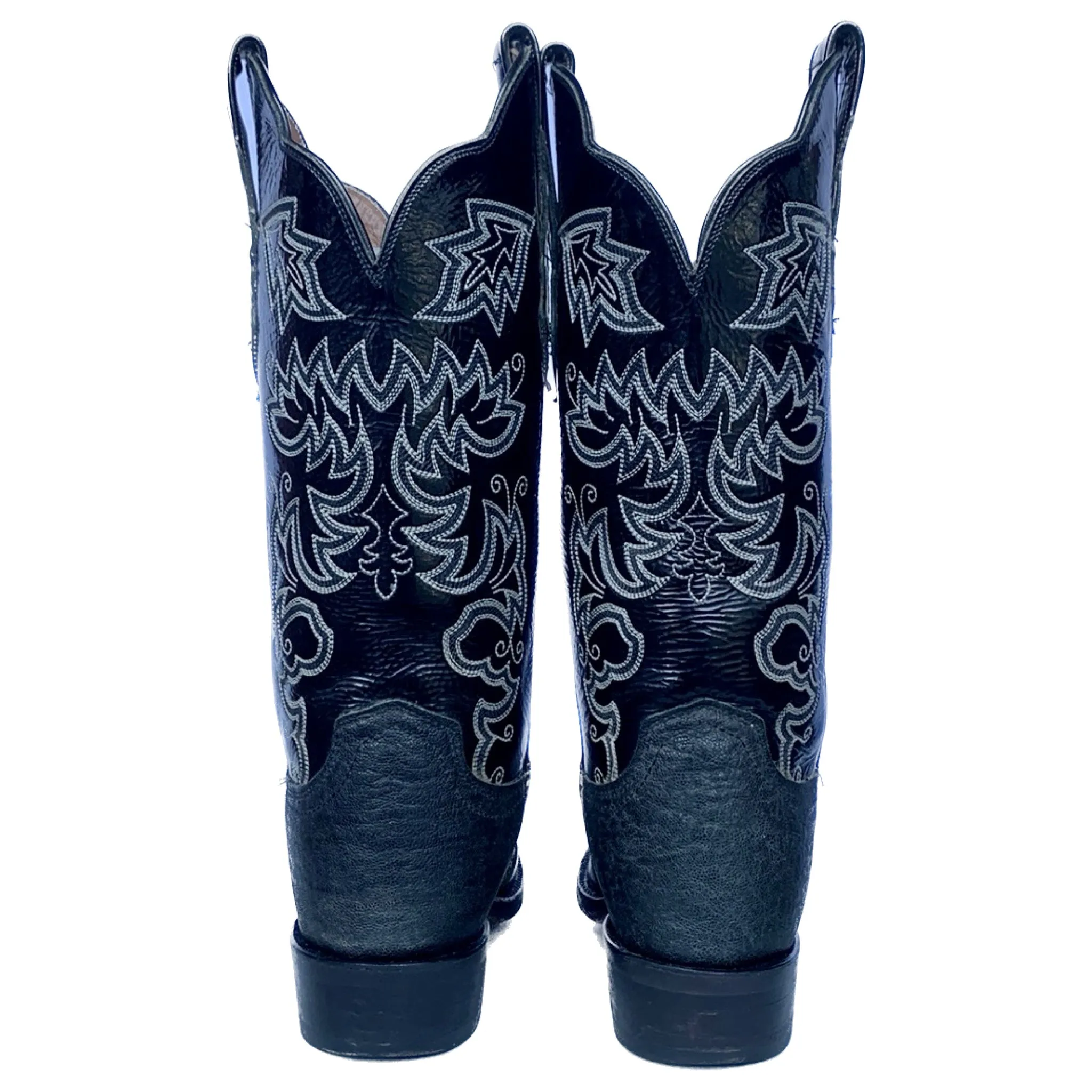 LUCCHESE Cowgirl Ring Lizard Exotic Handmade Tall Black Leather Western Cowgirl Cowboy Boots