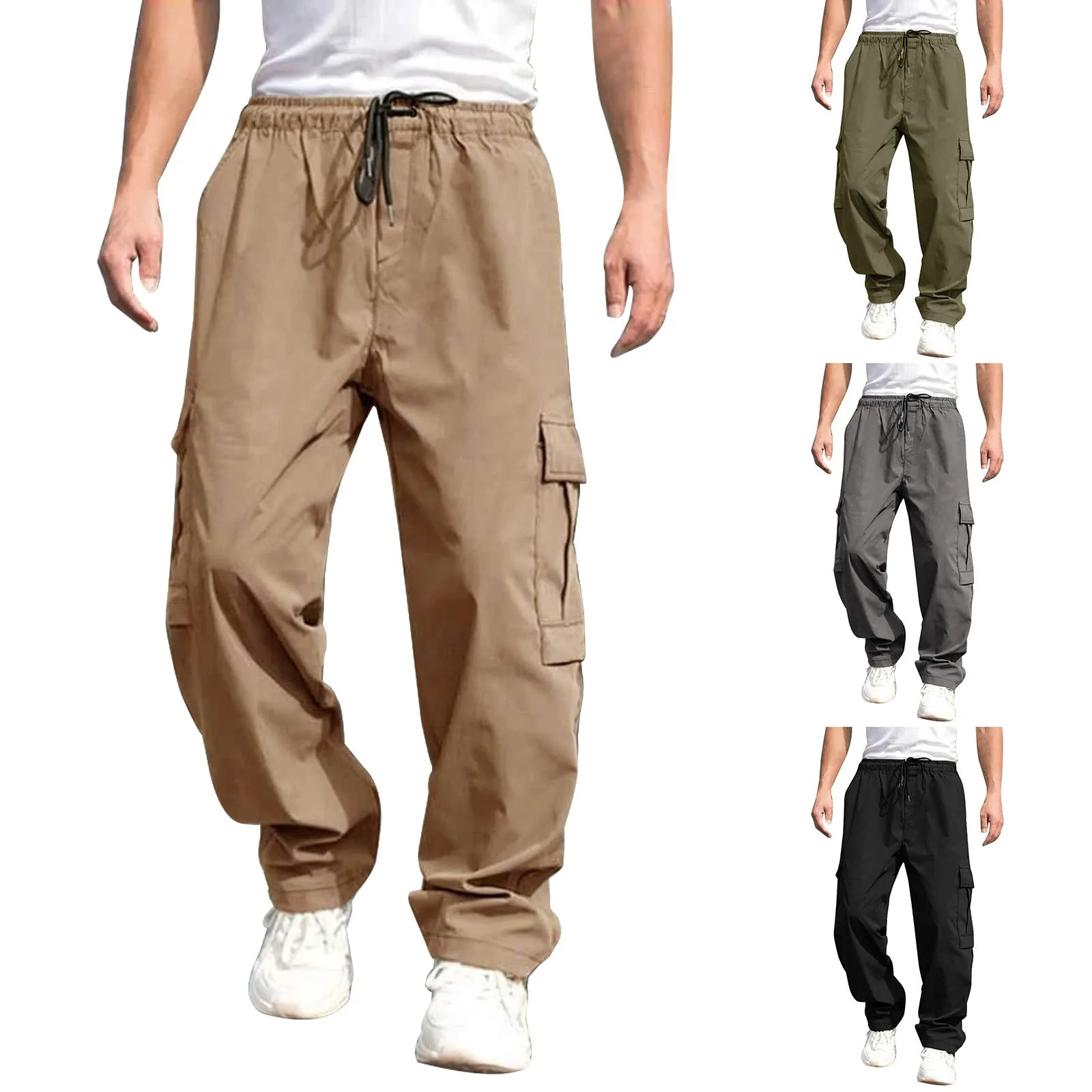 Men-Loose Straight Drawstring Cargo pants Trousers