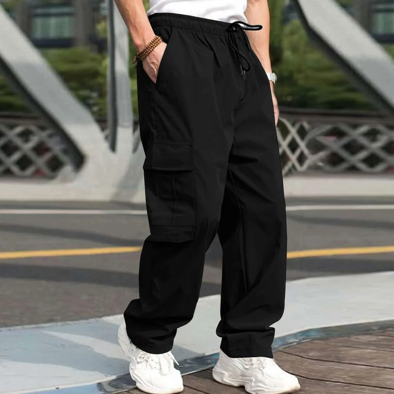 Men-Loose Straight Drawstring Cargo pants Trousers