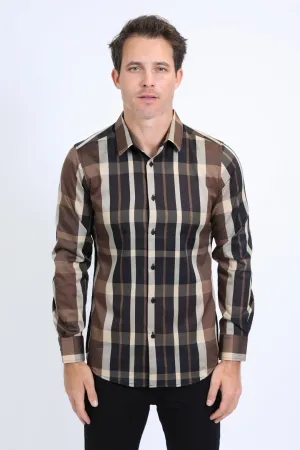 Mens Checkered Long Sleeve Black/Brown Shirt