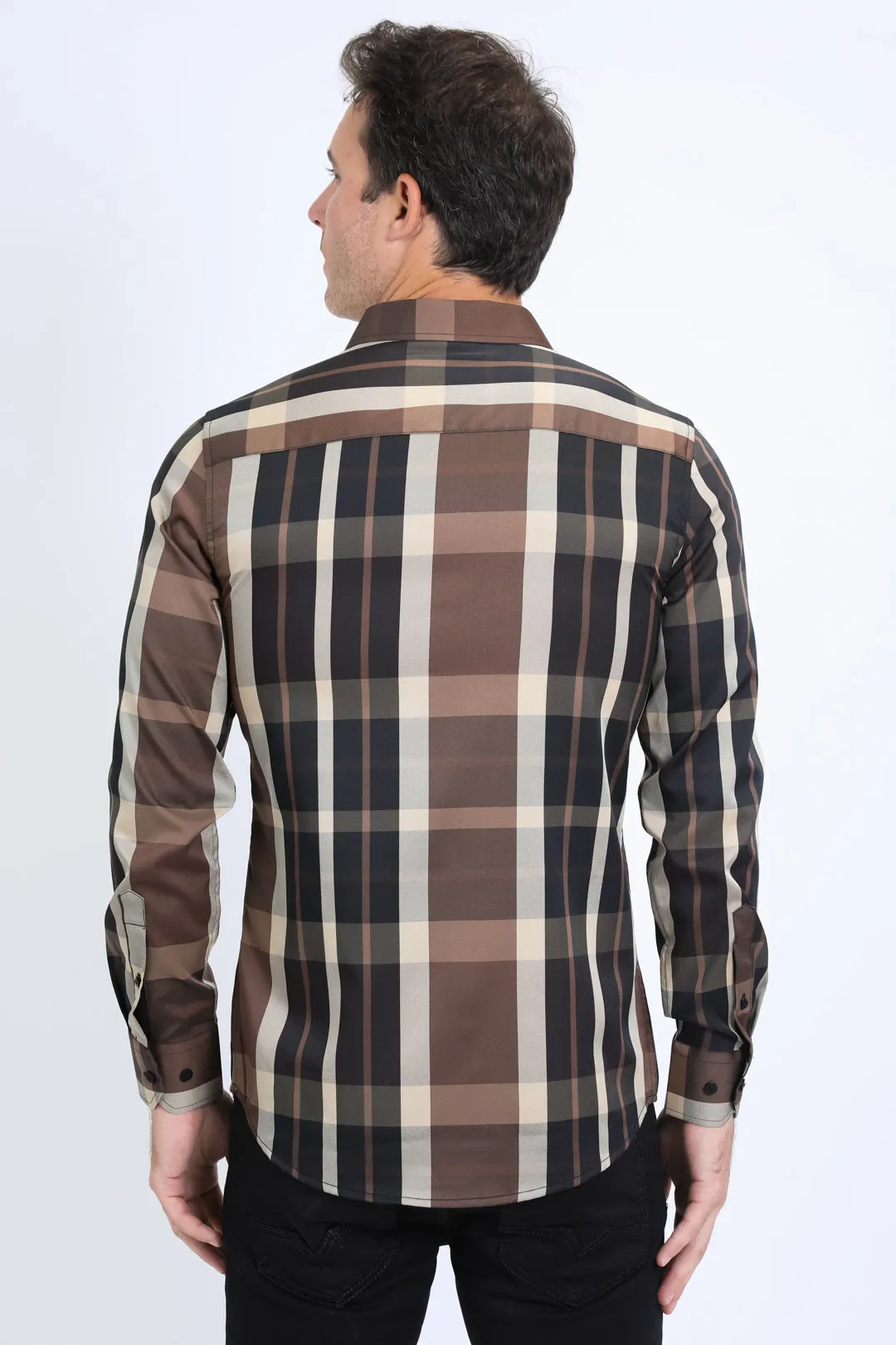 Mens Checkered Long Sleeve Black/Brown Shirt