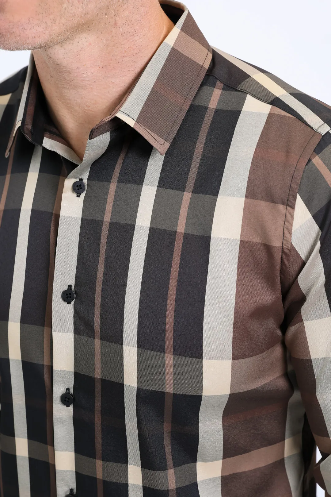 Mens Checkered Long Sleeve Black/Brown Shirt