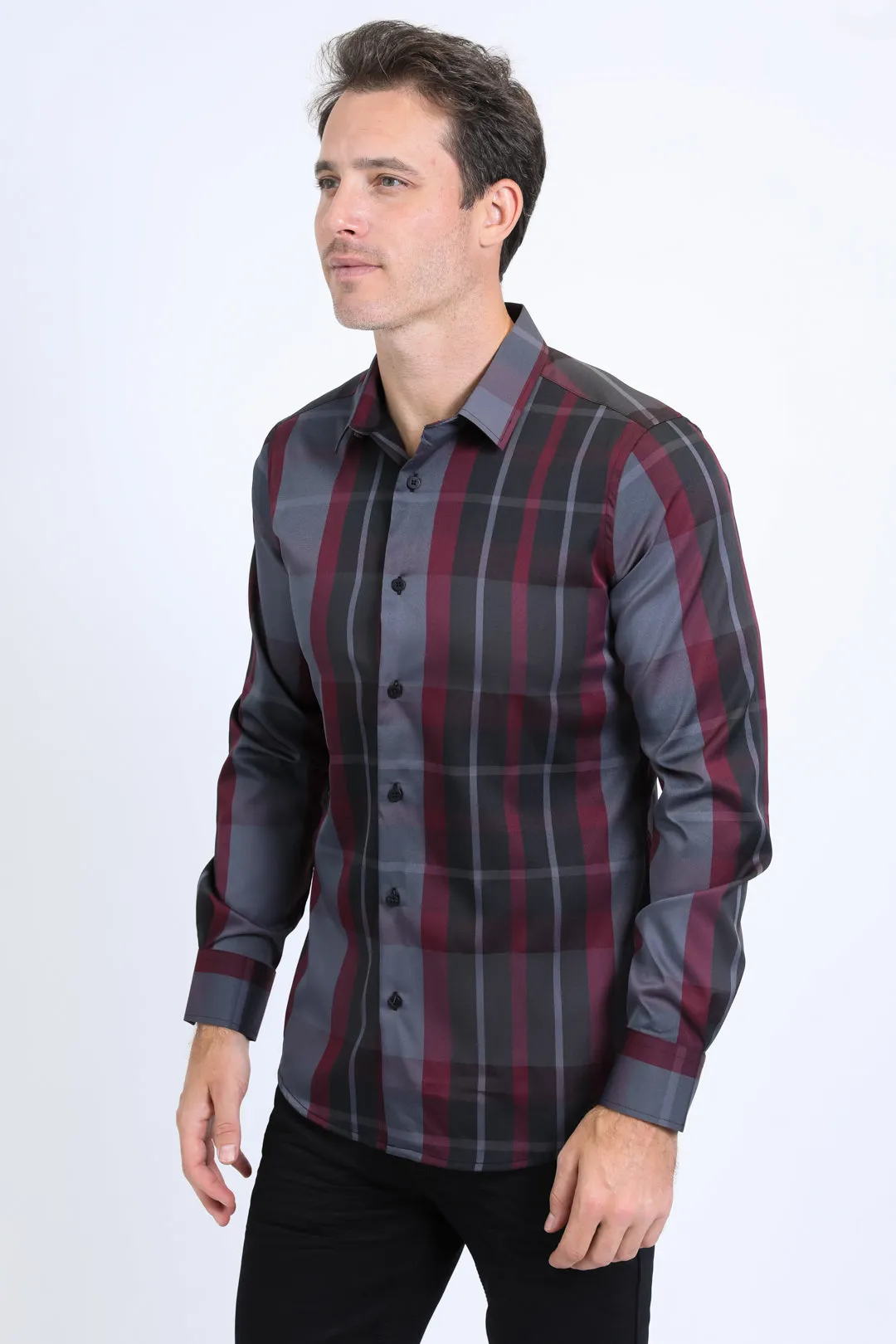 Mens Checkered Long Sleeve Black/Grey Shirt