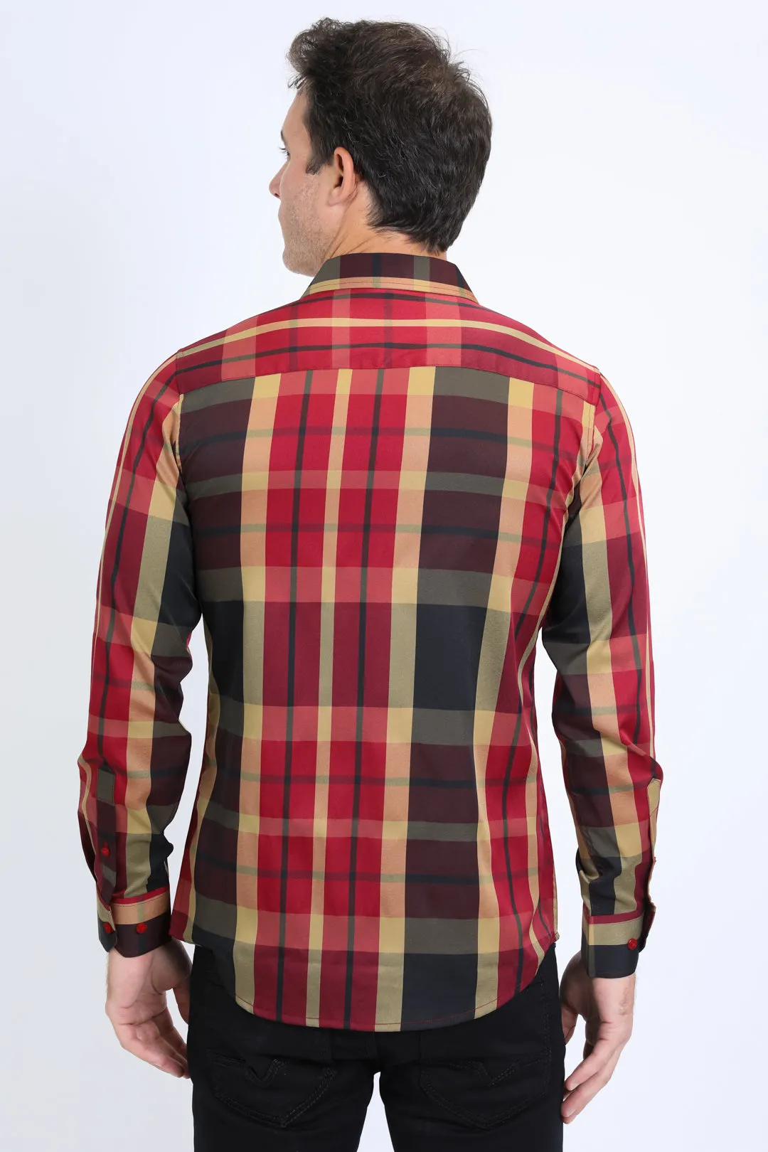 Mens Checkered Long Sleeve Red Shirt