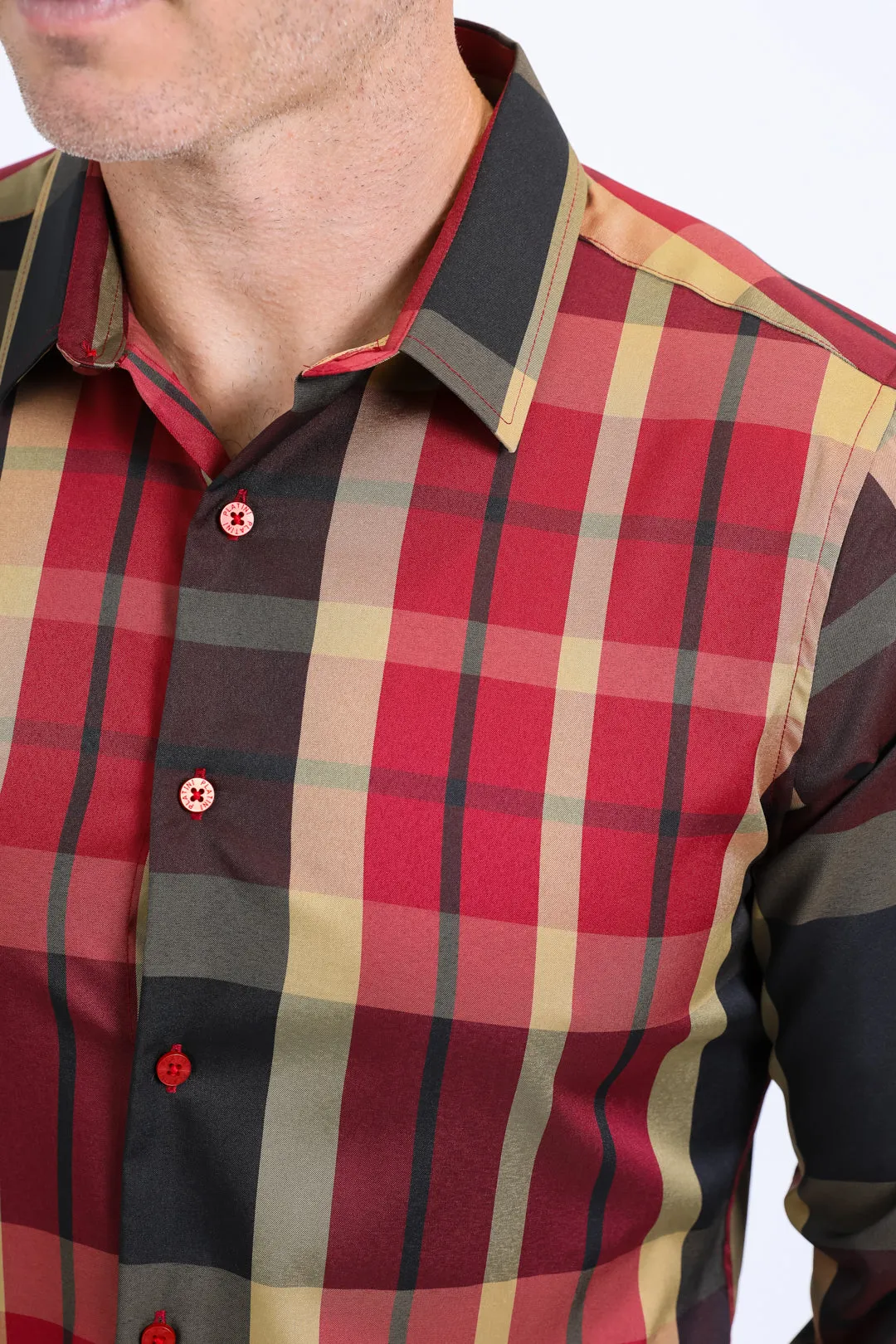 Mens Checkered Long Sleeve Red Shirt