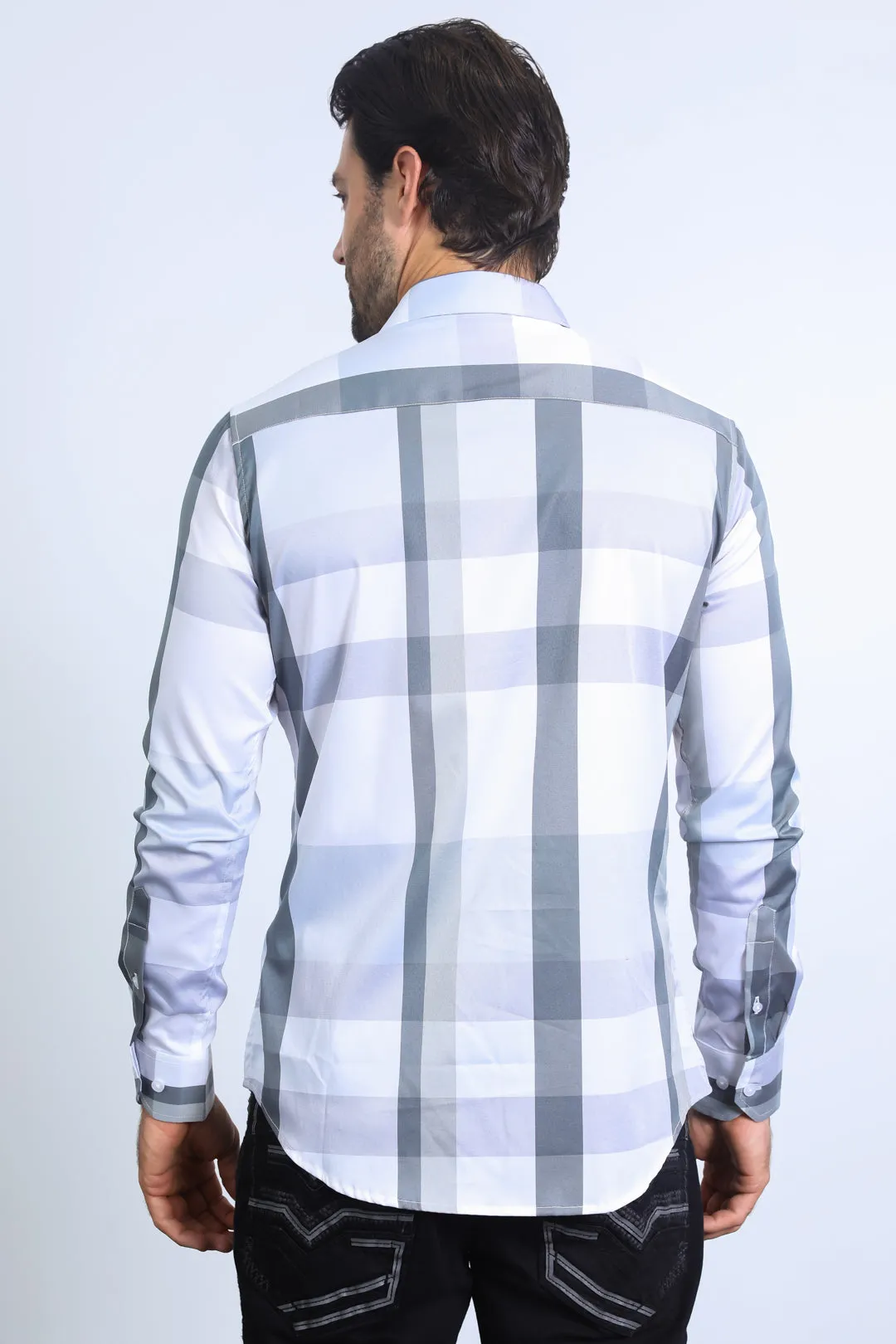 Mens Checkered White Long Sleeve Shirts