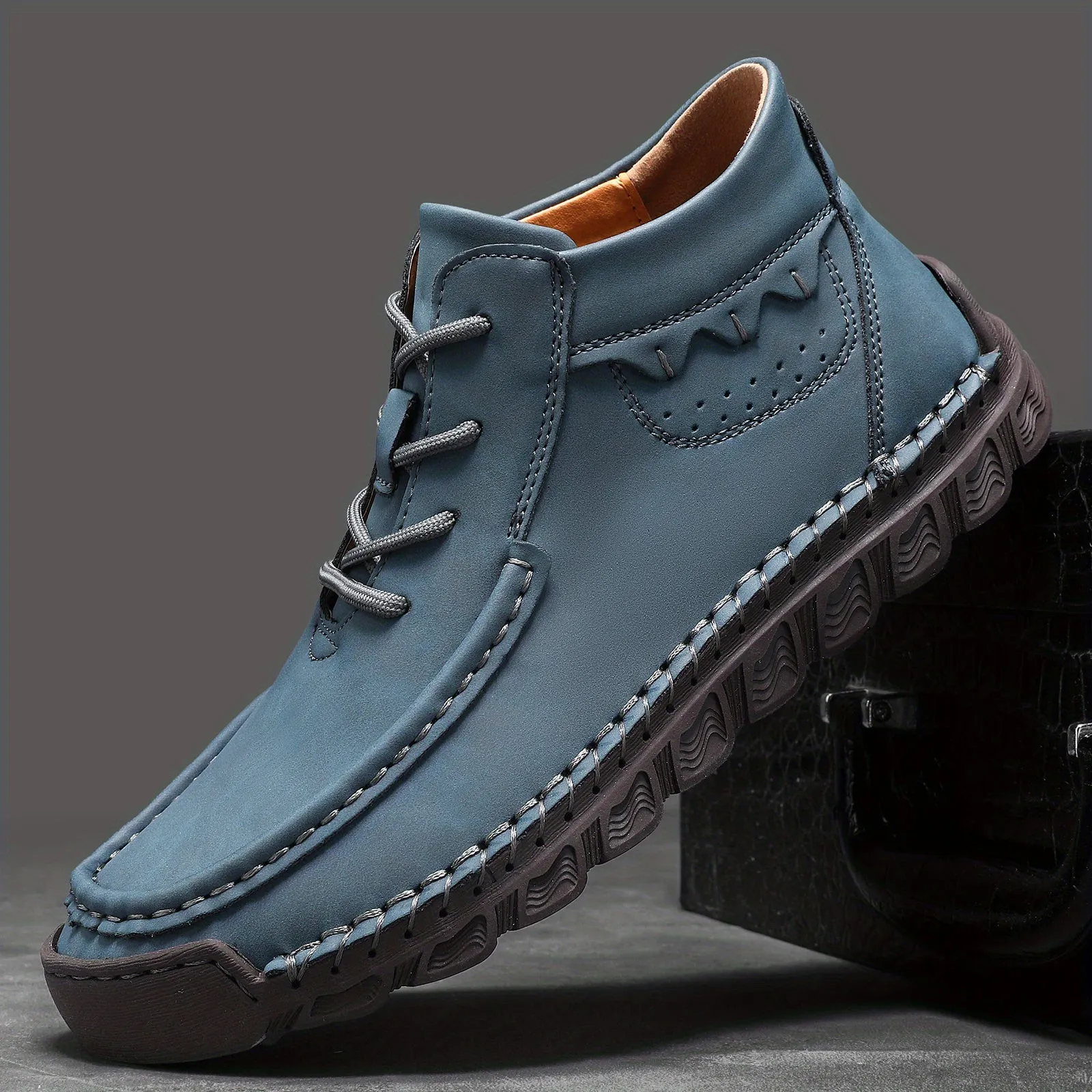 Men's Vintage-Inspired High-Top Boots - Casual Outdoor Work Shoes with Zip Closure, Rubber Sole & Microfiber Lining