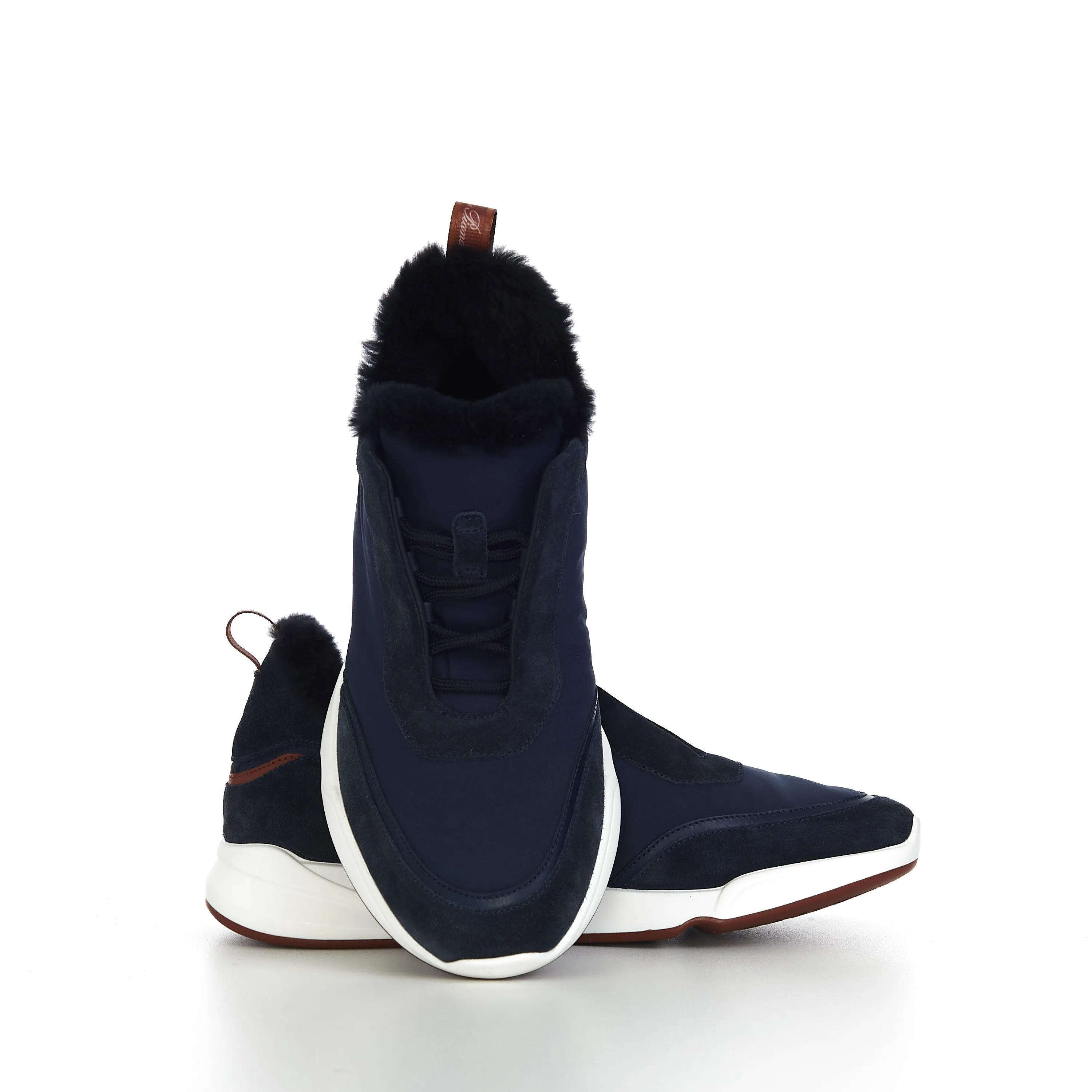 Modular Walk Sneaker In Navy Blue Technical Fabric & Fur Lining