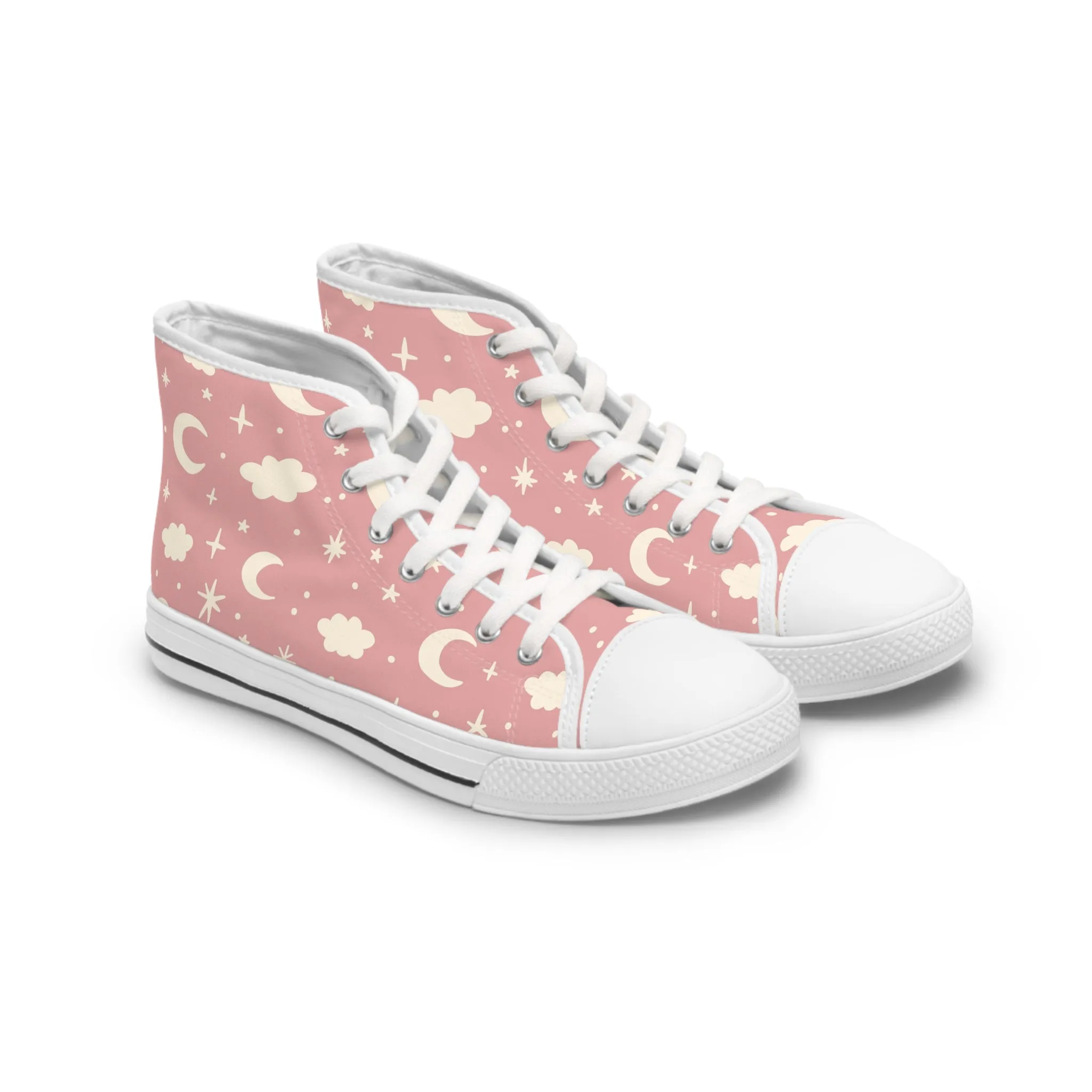 Moon and Clouds Women's High Top Sneakers