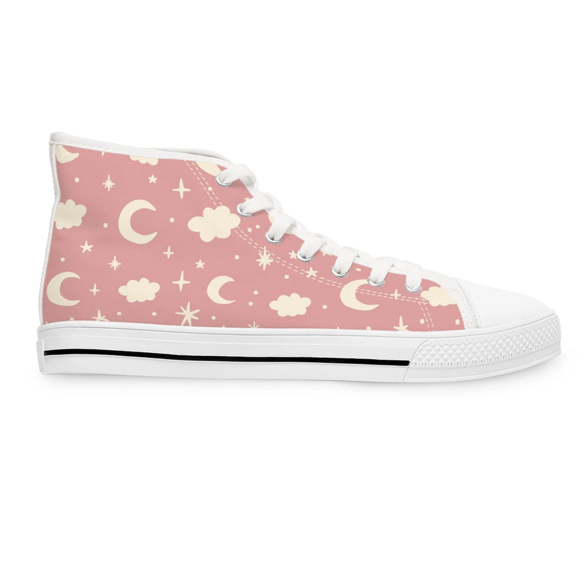 Moon and Clouds Women's High Top Sneakers