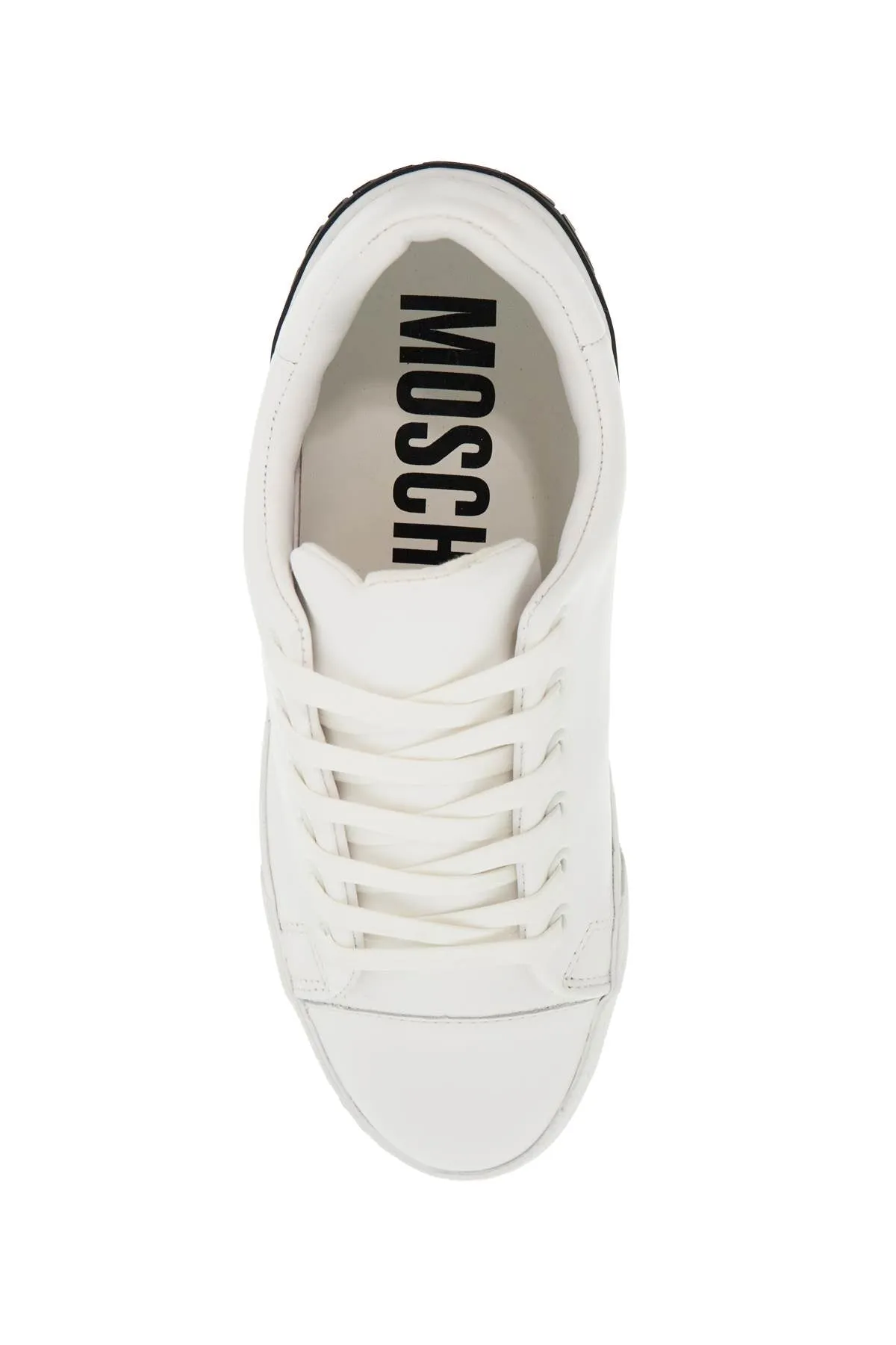 Moschino leather sneakers with rubber logo detail.