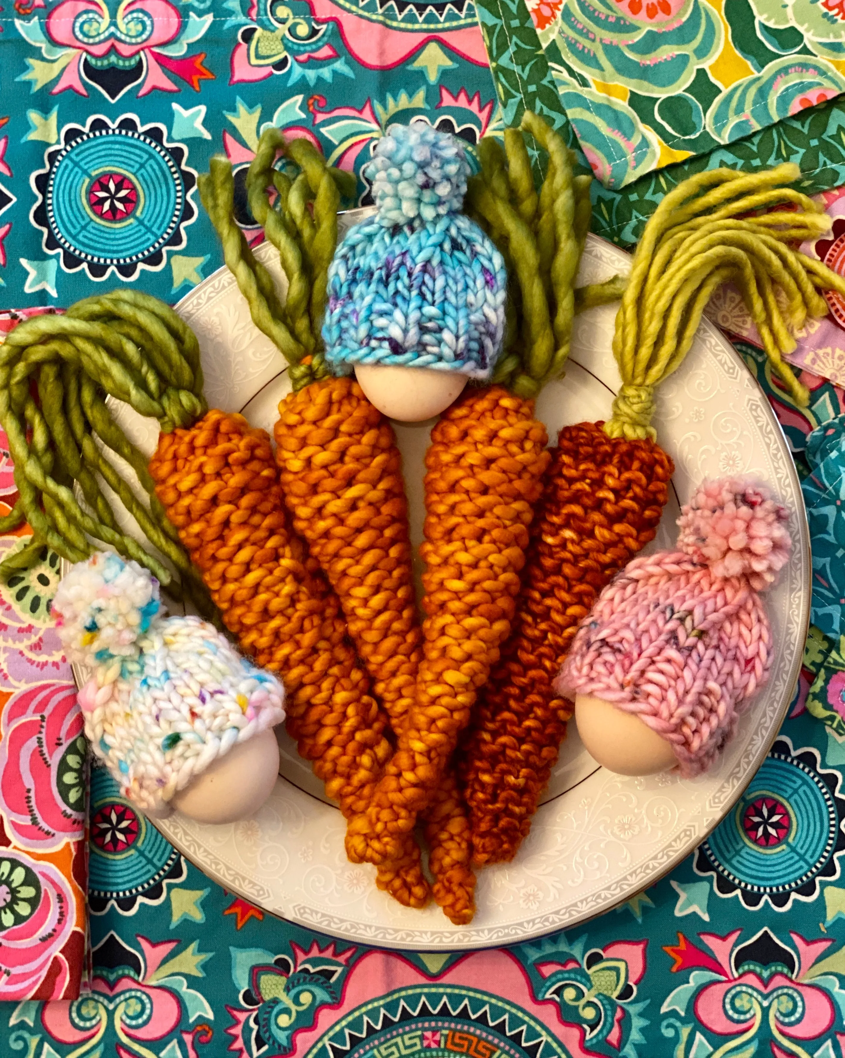 Mr. McGregor's Carrots KNITTING PATTERN fun stash buster holiday spring easter decor tablescape cute