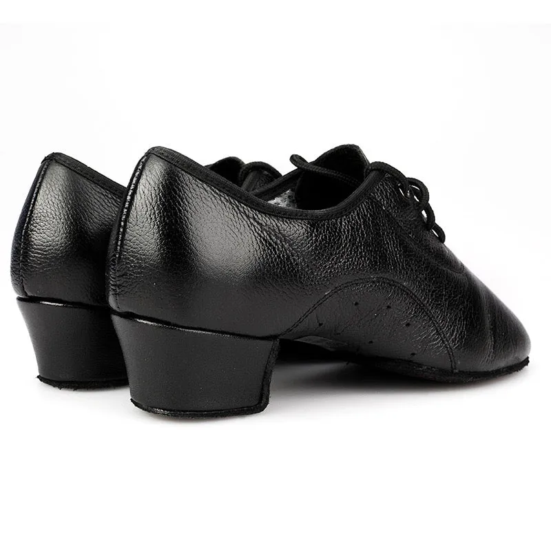 Nindo Black Cuban Heel Leather Dance Practice Shoes with Suede Sole