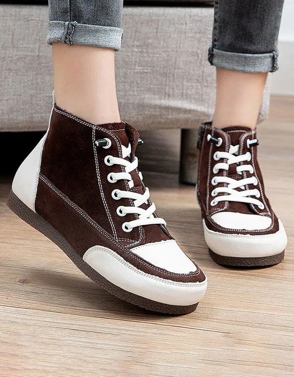 Non-slip Leather Round Head Cotton Sneakers