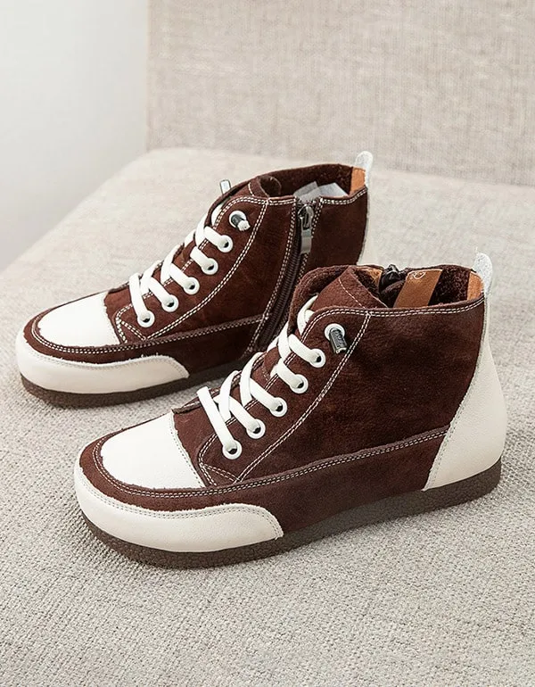 Non-slip Leather Round Head Cotton Sneakers